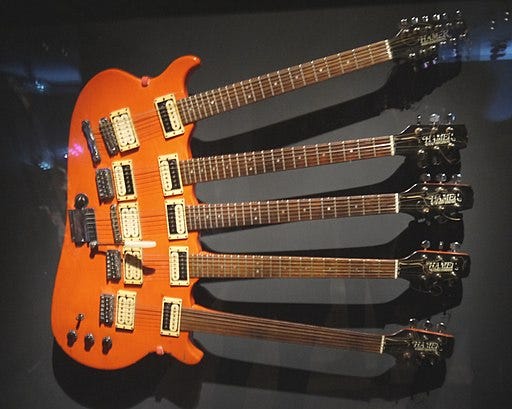 an electric guitar with five necks